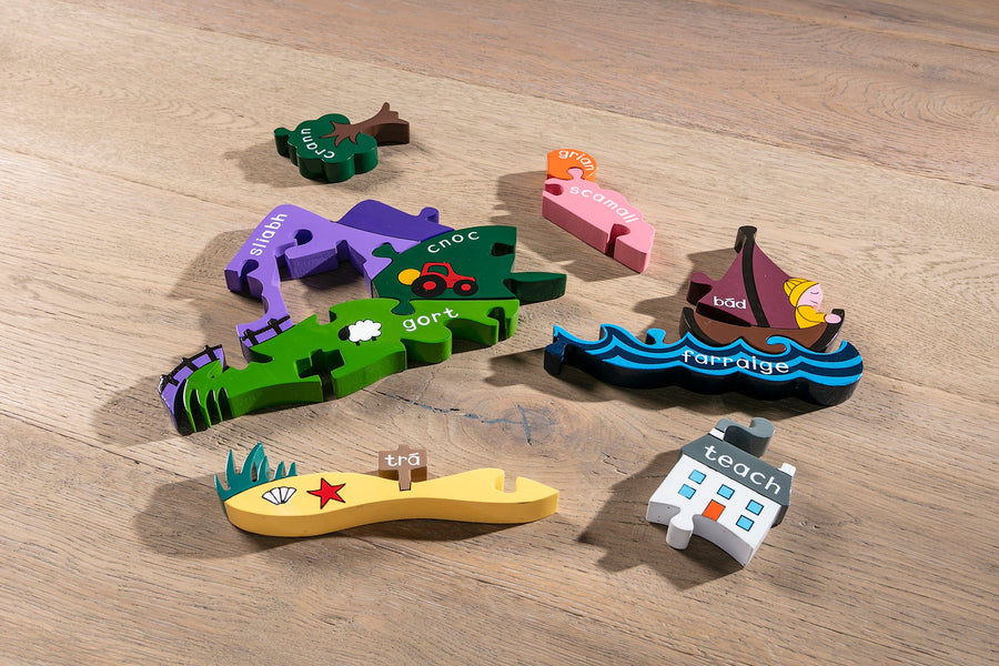 Angled view of the Irish Scene wooden jigsaw puzzle
