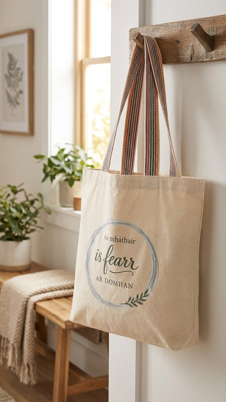 An Mháthair Is Fearr ar Domhan Tote Bag - hanging display