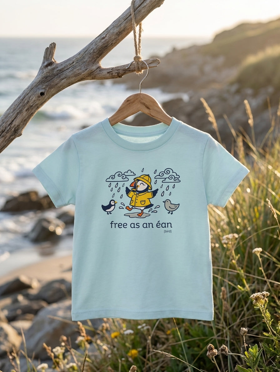 blue t-shirt with puffin design