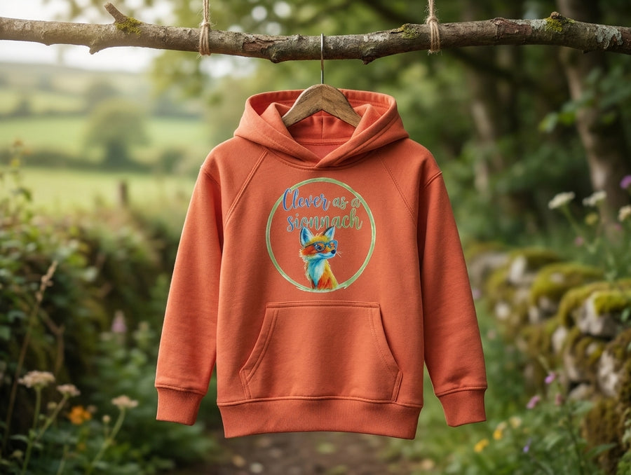 orange hoodie with fox design