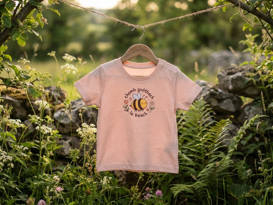 peach t-shirt with bee design