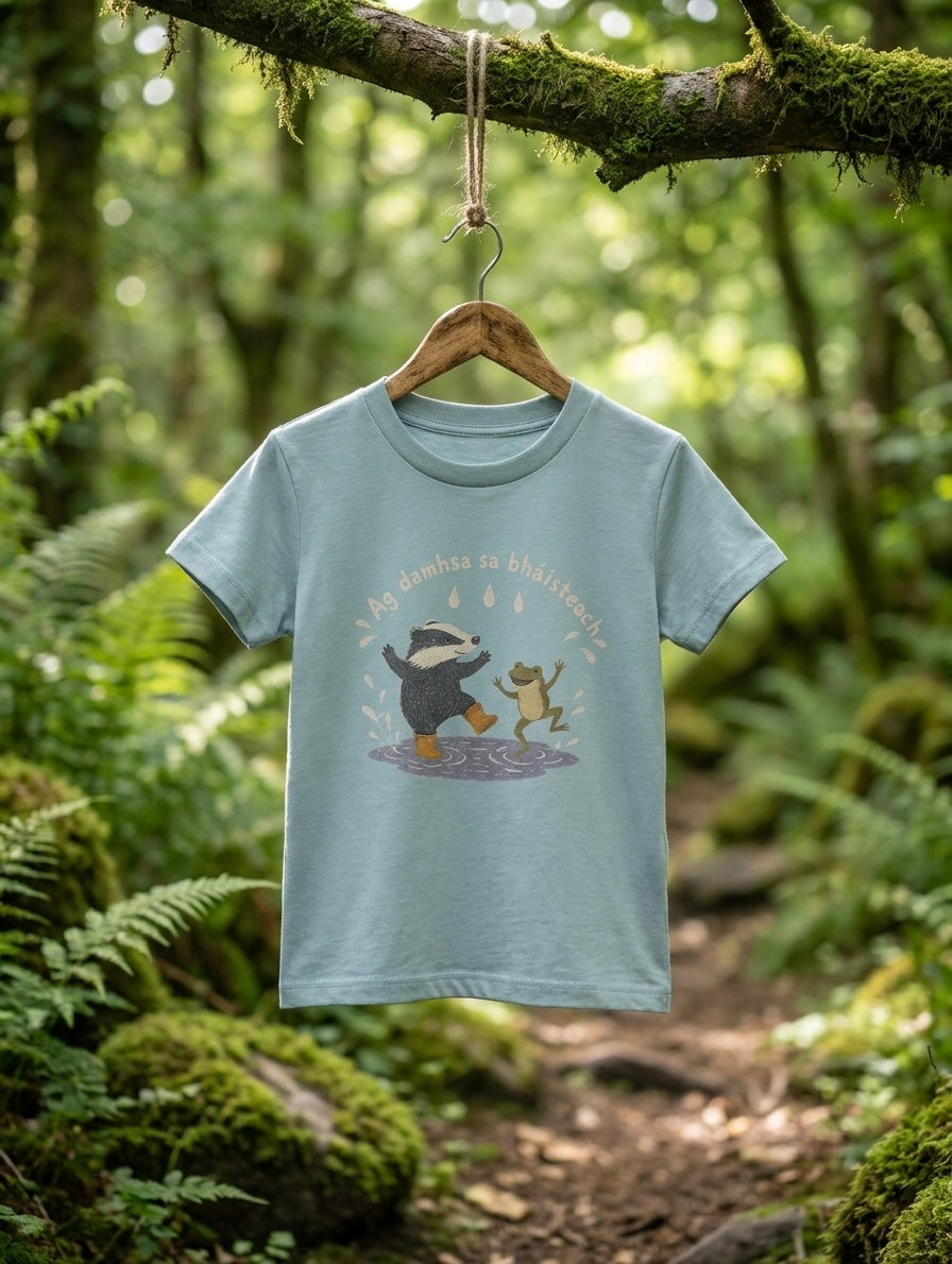 seafoam t-shirt with badger-frog design
