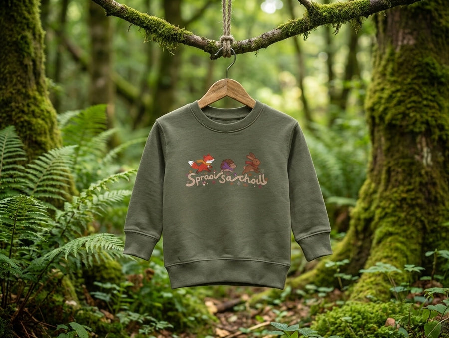 khaki sweatshirt with spraoisachoill design