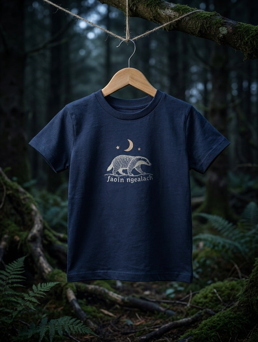 navy t-shirt with faoin-ngealach design