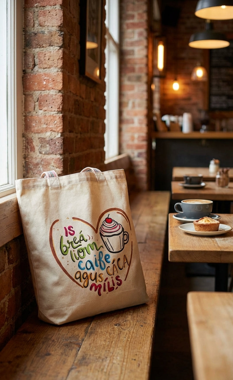 Is Breá Liom Caife agus Cáca Milis Tote Bag - lifestyle scene