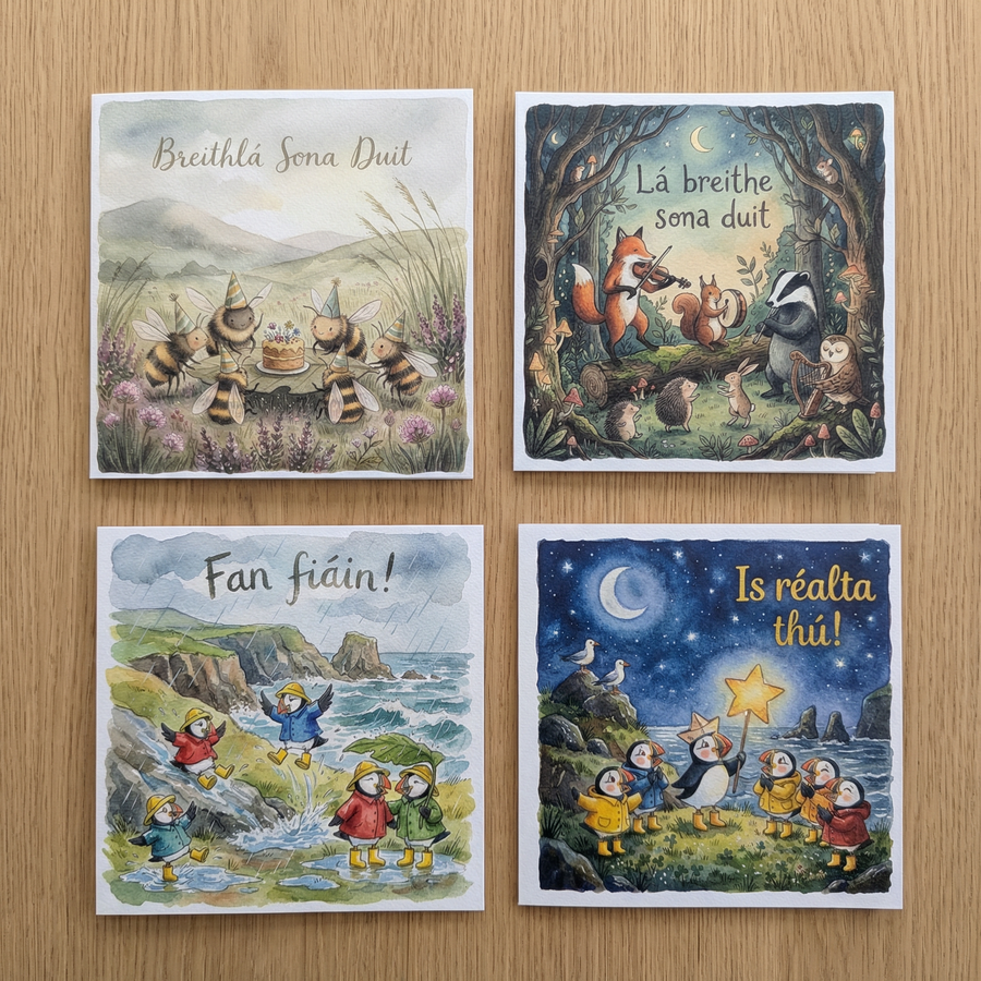 Glasog Irish language greeting card collection - four cards