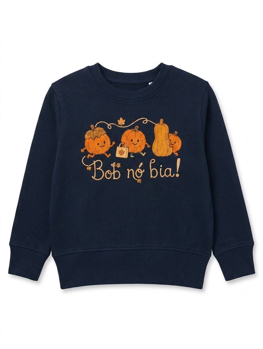navy sweatshirt with pumpkins design on white background