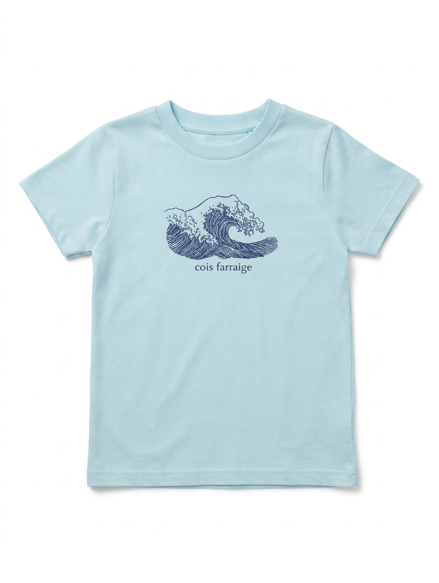 poolblue kids t-shirt with wave illustration on white background