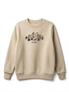 beige kids sweatshirt with mountain illustration on white background