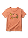 peach kids t-shirt with bee illustration on white background
