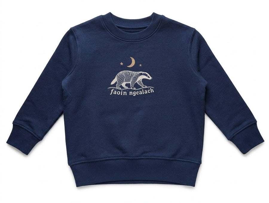 navy sweatshirt with Faoin nGealach design on white background