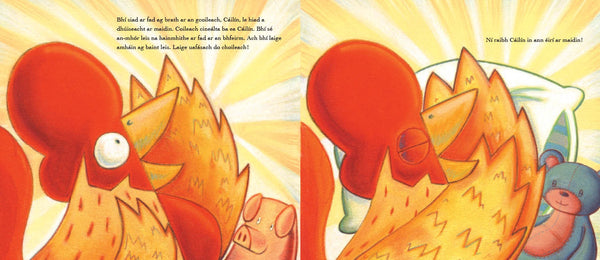 An Coileach Codlatach interior spread, Cáilín the rooster on the farm