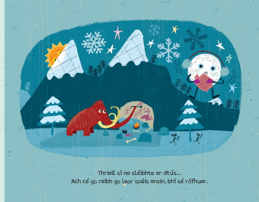 Gealach agus Grian interior spread, Gealach reading in the snowy mountains