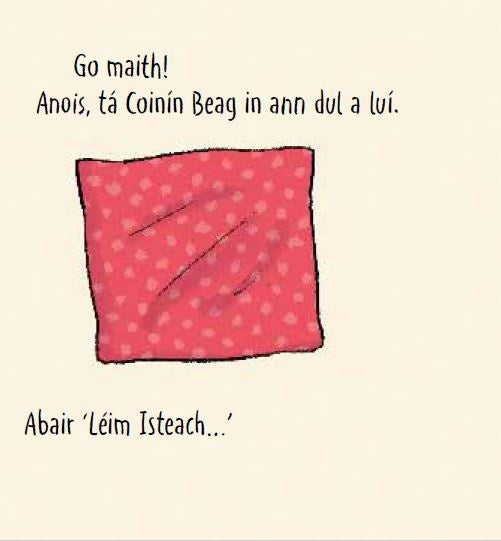 Codladh Sámh, a Choinín Beag! interior page, Coinín Beag ready for bed