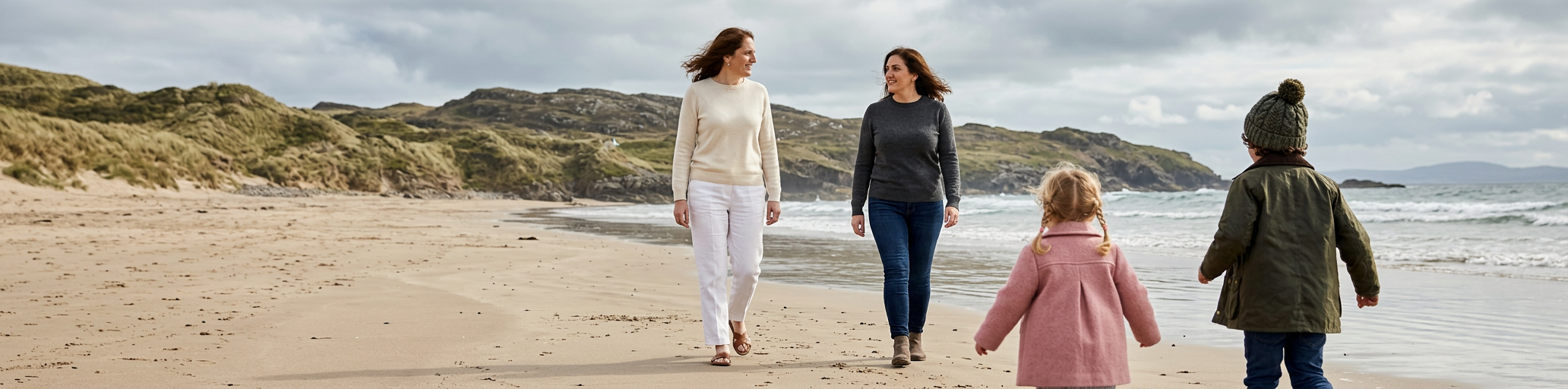 Glasóg founders Caroline and Sarah with their children on a Wexford beach
